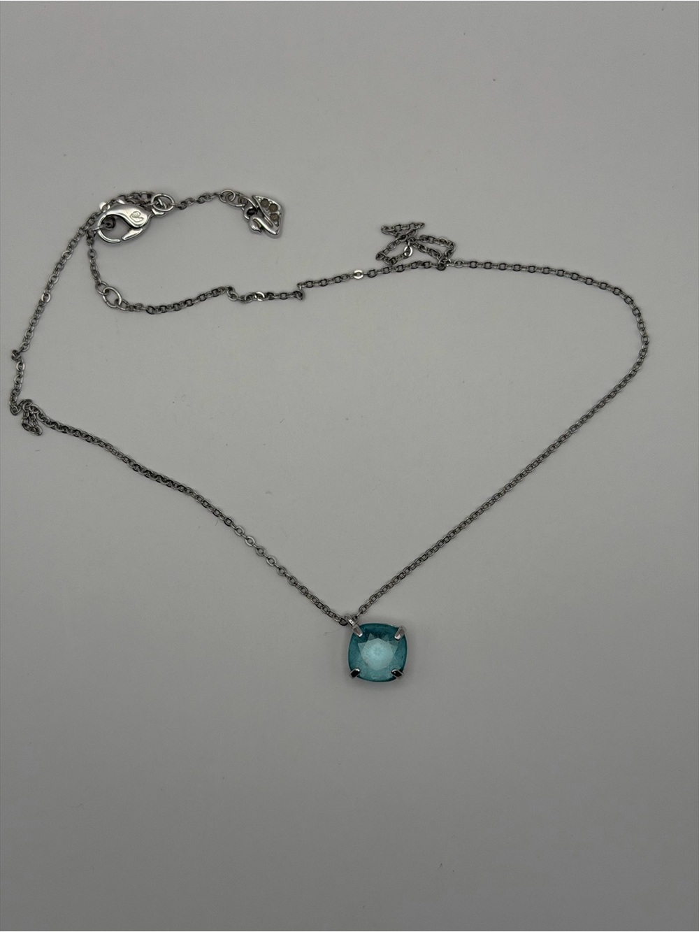 Swarovski Vintage Tempo Blue Crystal Pendant Necklace Cushion Cut Rhodium